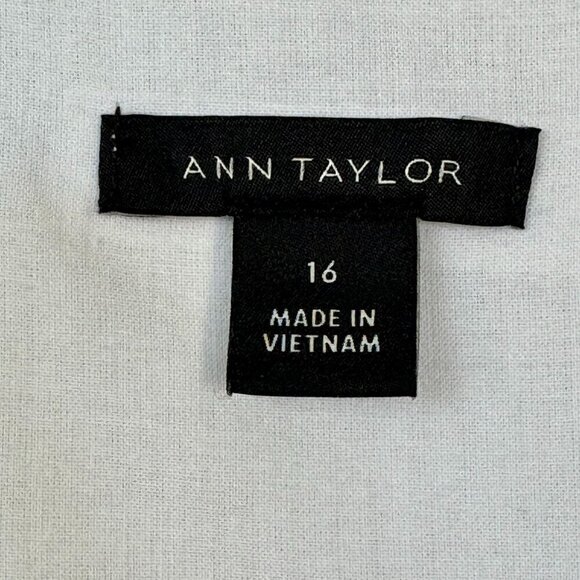 Ann Taylor ivory Linen Blend Short Puff Sleeve Button Front Midi Dress Size 16 - Picture 15 of 17